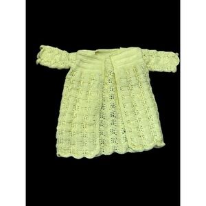 Vintage Handmade Yellow Crochet Cardigan Sweater Baby Girl Infant